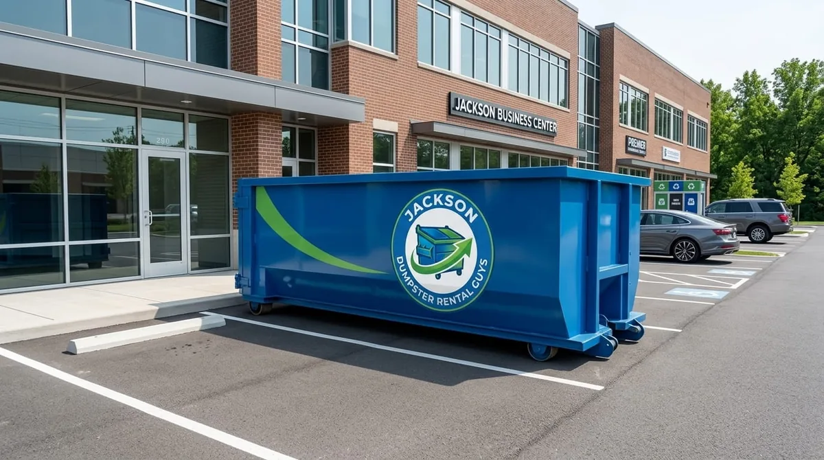 Commercial roll-off dumpster behind an Jackson business