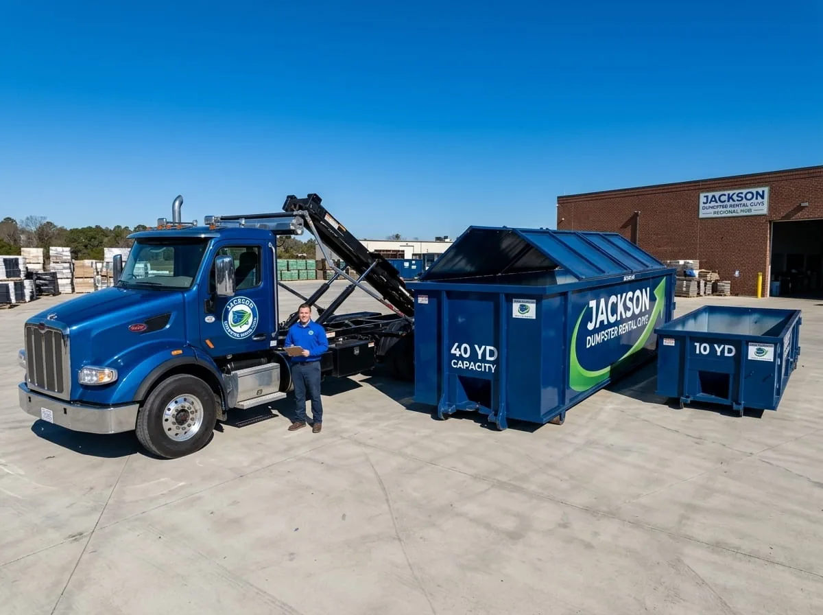 Roll-off dumpster loaded with broken concrete
