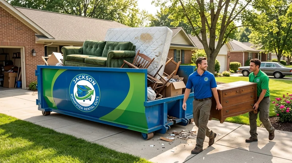 Roll-off dumpster truck delivering in Jackson